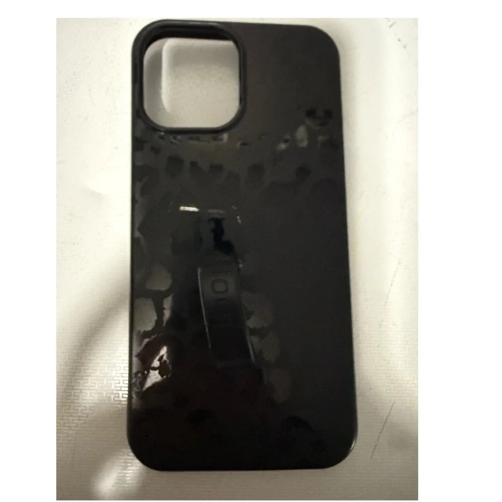 Black Leopard Print Phone Case with‎ Finger Loop Grip iPhone 13 Pro Max Cover